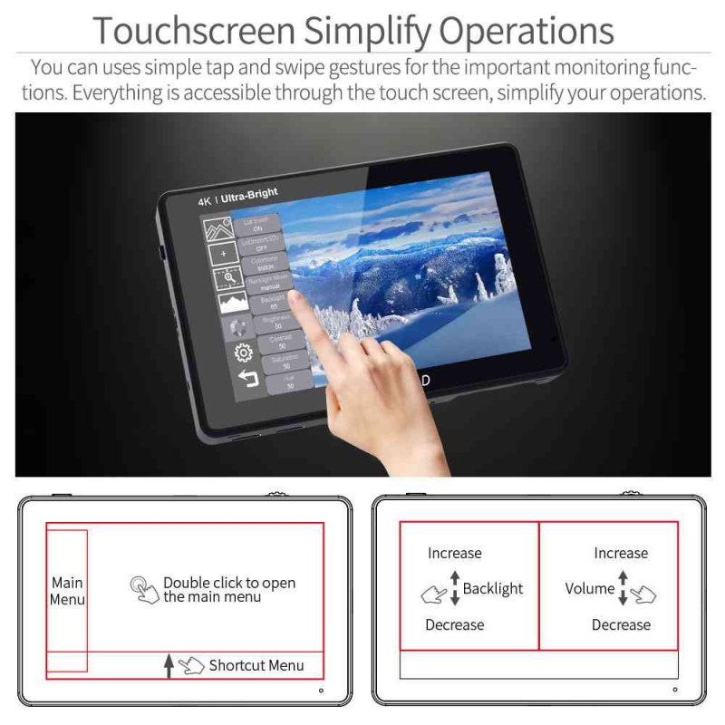 FEELWORLD LUT7S PRO 7 inch 2200NITS DSLR Camera Field Monitor 3D Lut Touch 4K HDMI 3G-SDI F970 KIT