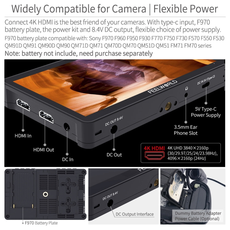 FEELWORLD F5 Pro V4 Màn hình cảm ứng 6 inch màn hình máy ảnh 3DLUT DSLR  bộ phụ kiện F970