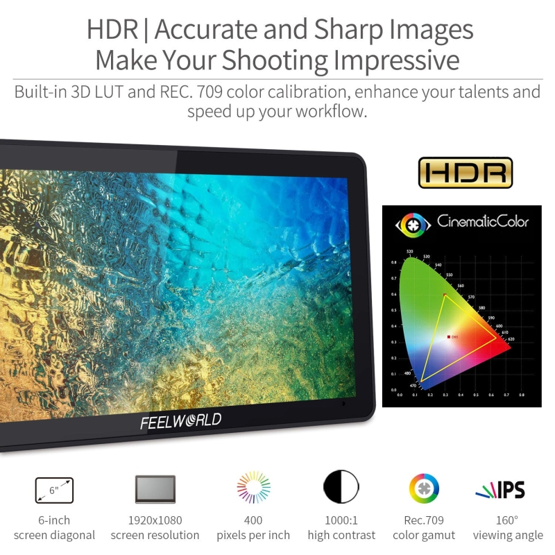 FEELWORLD F6 Plus 6 inch màn hình cảm ứng nhỏ 3D Lut DSLR màn hình trường 1920x1080 HD 4k HDMI