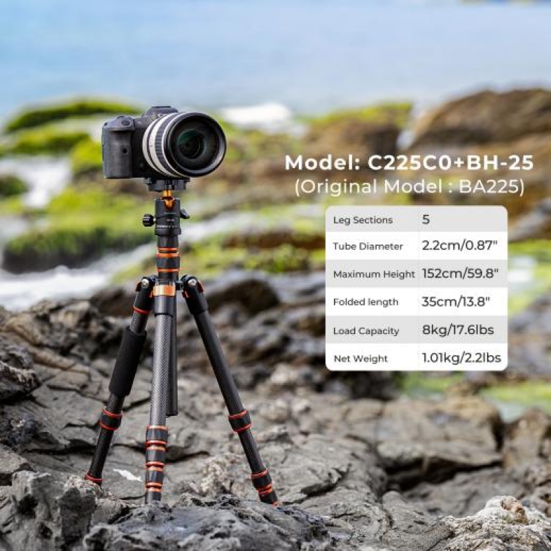 Chân máy K&F bằng sợi carbon C225C0+BH-25 (BA225)