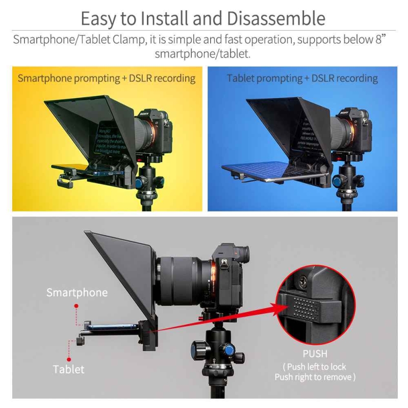 FEELWORLD TP2 8 "Portable Teleprompter Up 8" Điện thoại thông minh Tablet Prompter cho Máy ảnh DSLR