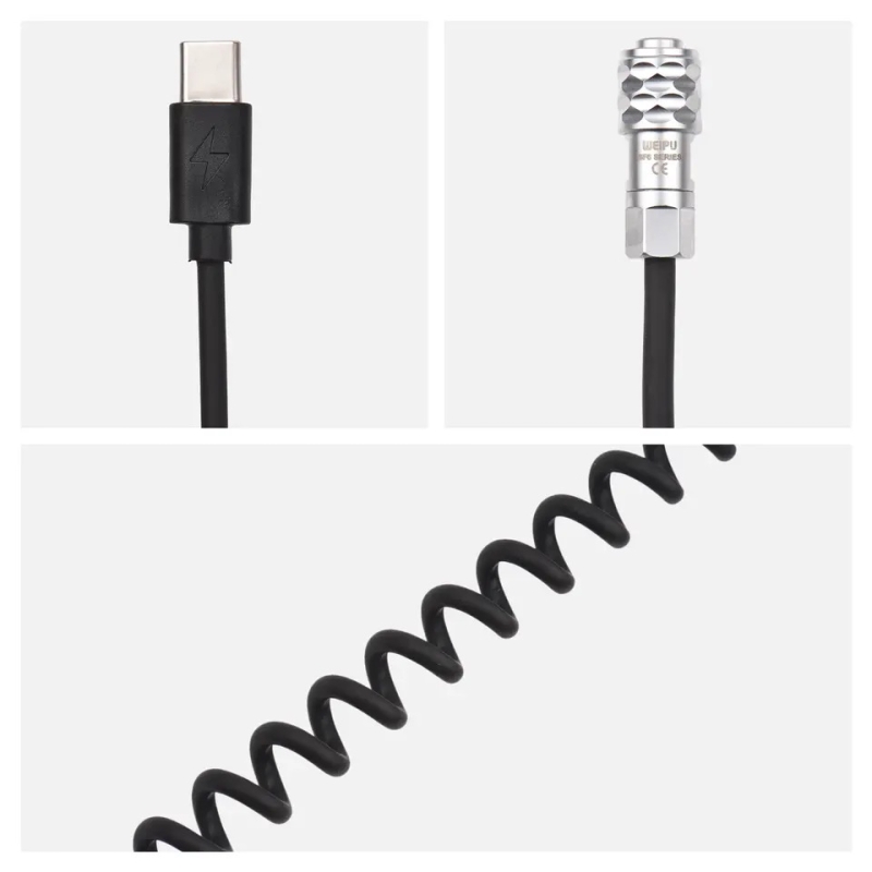 Dây cáp nguồn lò xo USB-C Thay thế cho Blackmagic Pocket Cinema Camera BMPCC 4K/6K sang USB Type-C