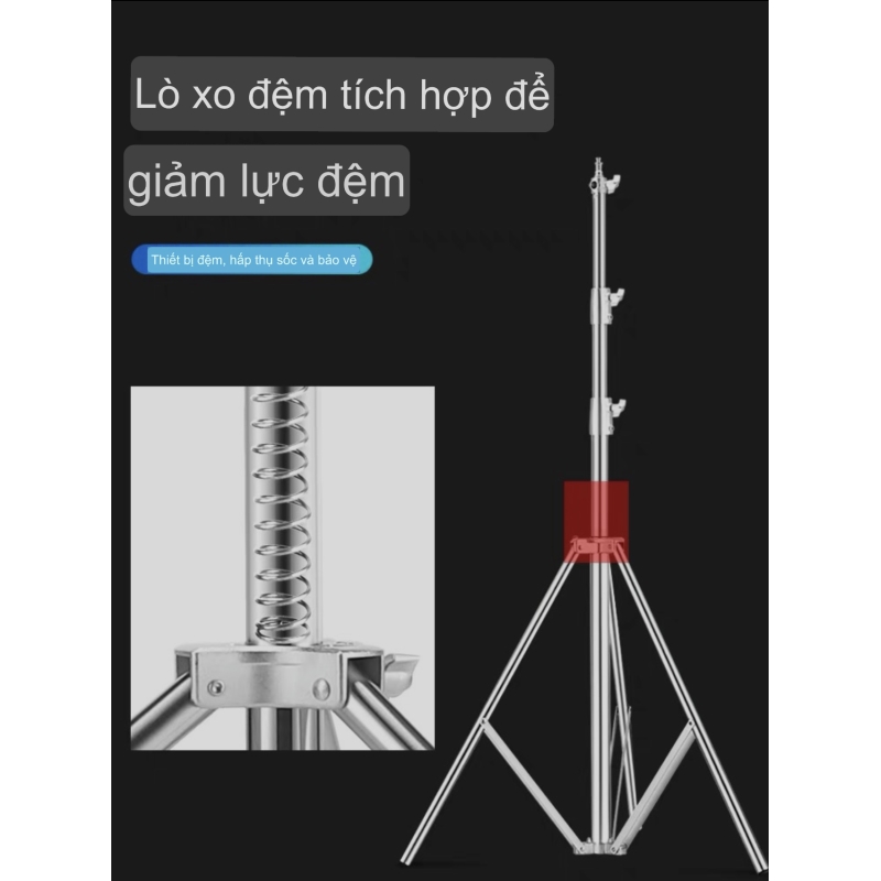 Chân đèn bằng thép không gỉ cao tối đa 2,8m vô cùng chắc chắn và cứng cáp