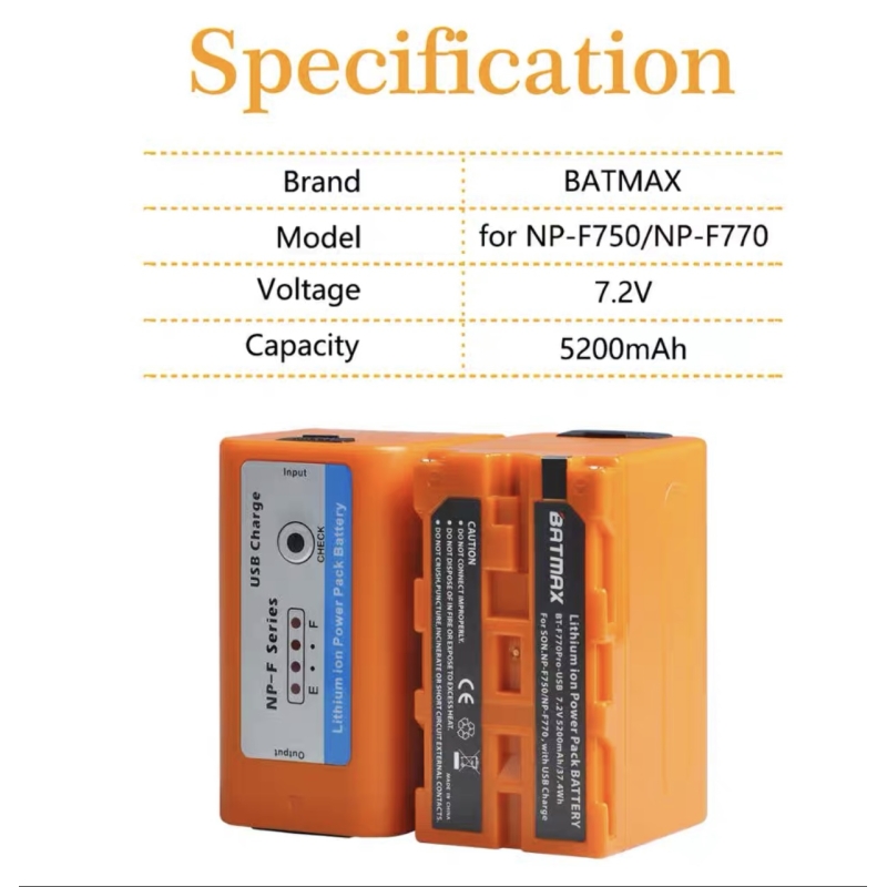 Pin NPF 750/F730/F770 - Đèn Led báo nguồn pin. Đầu ra USB 5200mAH
