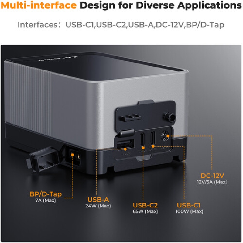 Pin VMount K&F 99 Wh PD100W - Dc/D-Tap/Dual USB-C/USB-A, Màn Hình TFT