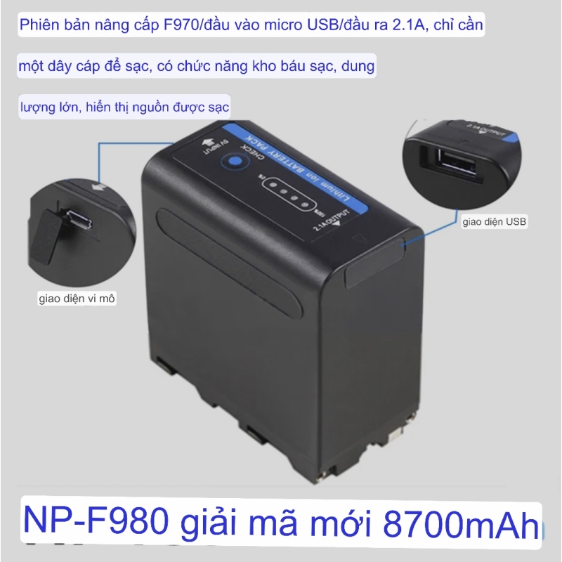 Pin NPF 970/F980 10000Mah có cổng Type C cho đèn Led, Mornitor, Wireless
