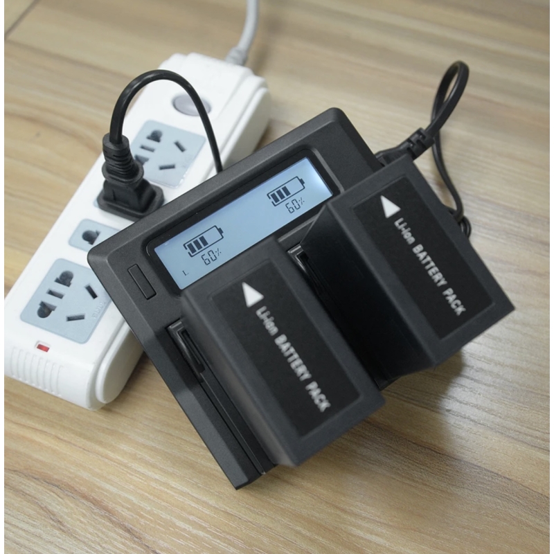Sạc đôi dành cho Pin NPF 970/F960/F550/F570 có màn hình LCD hiển thị