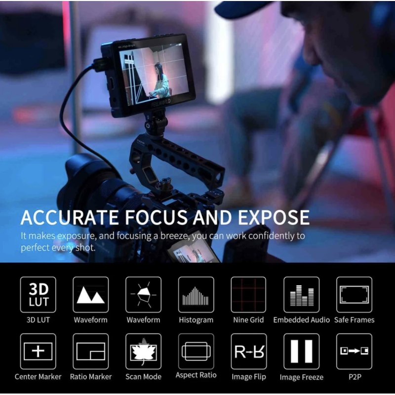 FEELWORLD F5 PROX Màn hình máy ảnh DSLR độ sáng cao 5.5 inch 1600nit F970 Cài đặt và Bộ nguồn