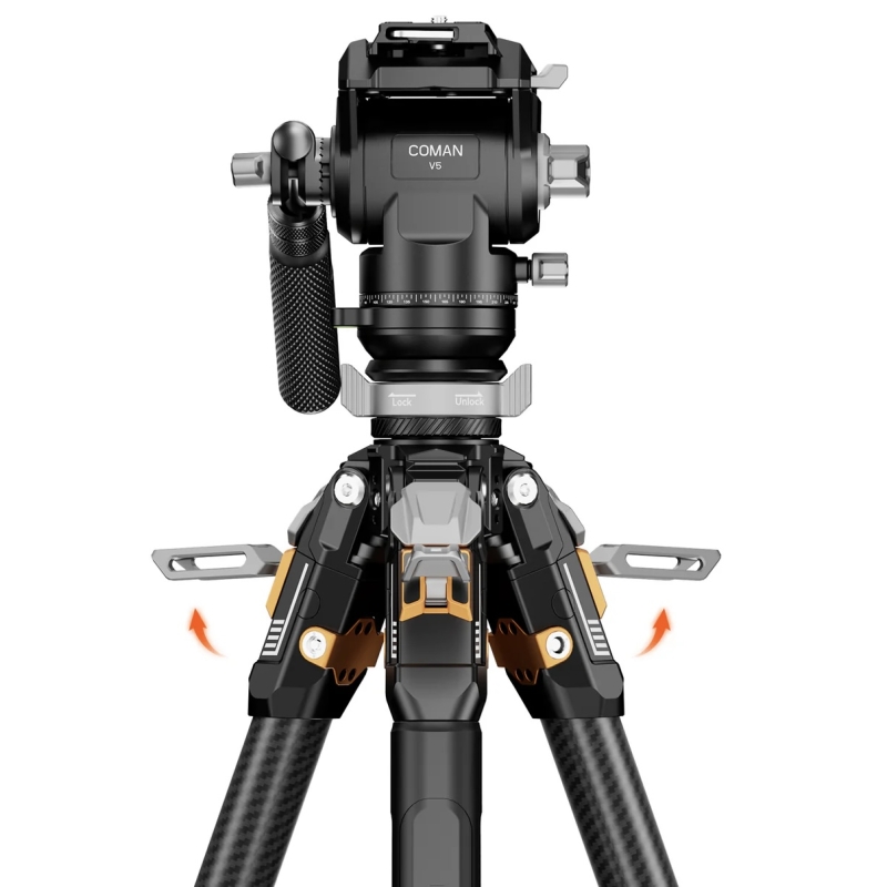 Chân máy COMAN T1SV5 bằng sợi carbon, mở nhanh, 68,9 inch, dùng cho quay phim và chụp ảnh, kèm đầu xoay thủy lực.