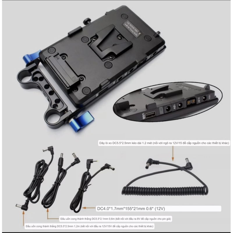 Đế pin Vmount cấp nguồn đồng thời cho nhiều thiết bị cho máy quay, camera